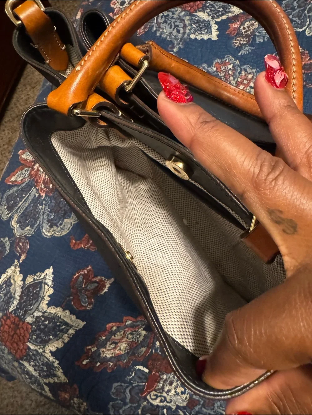 Dooney & Bourke Black and Tan Leather Top-Handle Satchel